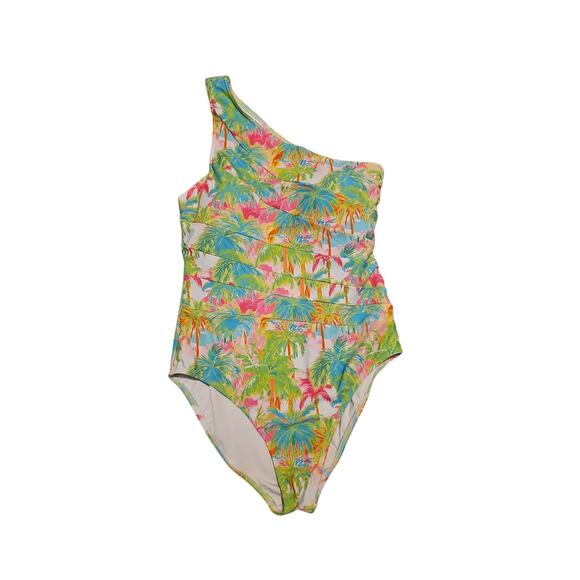 Sweet Honey one piece one shoulder Madelynn palm tree print swimsuit large new - Picture 2 of 5
